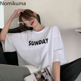 Nomikuma Letter Printed T Shirt Women O Neck Short Sleeve Summer Tops Chic Casual All-match Loose Tshirts High Street 210514