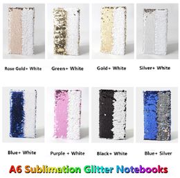 8 Colors! Sublimation A6 Glitter Notebooks with Inner Dowling Papers Heat Transfer Printing Reversible Sequins Binders Mermaid Dairy Notebook DIY Memos Stationery