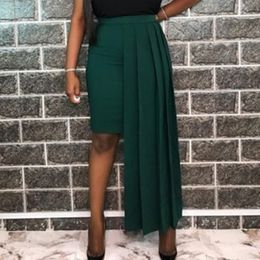 Women Skirt High Waist Bodycon Pleated Ruffle Elegant Office Ladies Classy Work Wear Modest Slim African Fashion Falads 210416