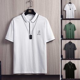Summer Men's Polo Shirt Business Casual Polo Shirt Men Classic Stripe Lapel Top Short Sleeve Slim Breathable Letter Shirt 210603