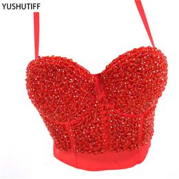 Bustier Corset Nightclub Performances Sexy Beading Top Female Crop Top Women Camis Tops With Built In Bra Push Up Bralette 2021 X0726