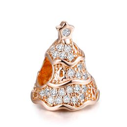 Fashion Twinkling Christmas Tree Rose Gold Beads Fit Silver Charm Bracelet for Women DIY Jewelry Making