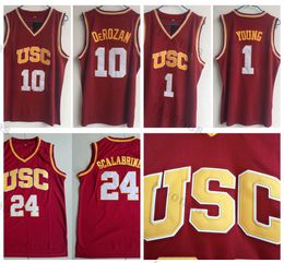 Vintage USC Trojans 24 Brian Scalabrine College Basketball Jerseys Mens 1 Nick Young 10 DeMar DeRozan Jersey Red University Stitched Shirts