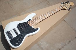 White Electric Bass Guitar with Black Pickguard,Maple Neck,6 Strings,22 Frets,Chrome Hardware,can be Customised