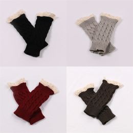 2021 Winter Warm Children's Woolen Gloves Beautiful Lace Lengthened Wristband Half-finger Gloves Outdoor Sports Cute Girls Knitted Half Fing