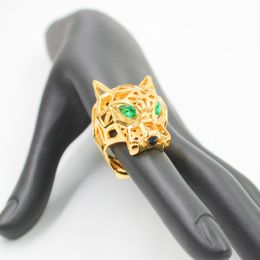 G760 Cluster Rings Trendy Hollow Leopard Animal Finger Ring Green Eyes Panther Heads For Men Women Party Jewelry