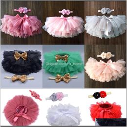 2021 Fashion Baby Dress Tulle Bloomers Infant Born Diapers Cover Rainbow Skirt Headband Set 4P4V6 Azdzo