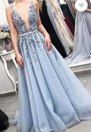 V Sexy link Appliques Prom Deep Long Sleeves Lace Tulle Evening Over Skirt Illusion Formal Dresses