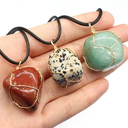 Natural Crystal Stone Agate Gold Wire Wrap Pendant Chakra Amethyst Rose Quartz Necklaces Women Jewelry