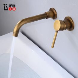 wall mounted basins Canada - Bathroom Sink Faucets Brushed Gold Basin Faucet ORB Concealed Wall Mounted Tap 360Rotation Single Handle Cold Water Bath Mixer1