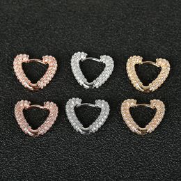 Hoop & Huggie Cute Romantic Heart Earrings For Women Luxury Shiny Crystal Zircon Paved Geometric Huggies Charm Wedding Earring Jewellery