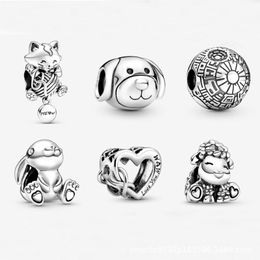 Fits Pandora Bracelets 30pcs Alpaca Rabbit Dog Heart Cat knitting Wool Ball Dangle Charms Beads Silver Charms Bead For Wholesale Diy European Necklace Jewellery