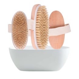 Dry Skin Body Soft Natural Bristle Brush Wooden Shower Bristles Scrubber without