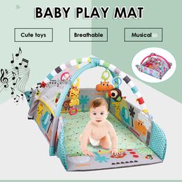Baby Gym Playmat Toddler Activity Balls Musical Toy Floor Carpet Crawling Rug 5 in 1 Infant Play Mat Dolls Toys Gym Fence Rack 210724