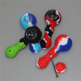 silicone smoking pipes Mixed color dry herb oil burner with multi holes glass bowl dabber tool hand pipe