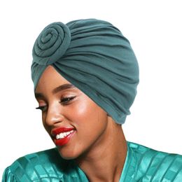 New Style Ladies Pan Flower Turban Hat Modal Comfortable and Breathable Turban Hair Accessories Donut Type Muslim Ball Cap