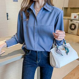 Korean Blouse Women Chiffon Shirts s Long Sleeve Office Lady Basic Tops Plus Size Woman Satin s 210604