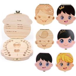 Baby Wood Tooth Box Organiser Spanish English Russian Milk Teeth Storage Collect Teeth UmbilicaSave Cord Lanugo Teeth Box Gift Kids LJJA2053