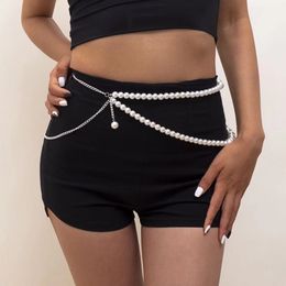 European and American sexy imitation pearl belly women's big Pearl Beach Bikini waist chain body jewelry