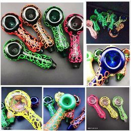 Glow In Dark 4.1inches Glass Oil Burner Pipes Hang Luminous Tobacco Spoon Hand Pipe Smoking Accessories