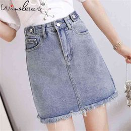 Summer Tassel Denim Skorts Women Gilrs Teen Skirt Casual High Waist A-line Mini Jeans ropa mujer B03111B 210421