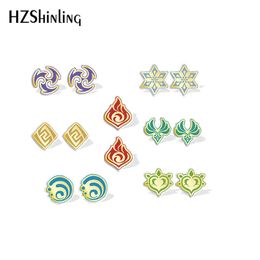 2021 New Fashion Genshin impact Element Pyru Acrylic Stud Earrings Resin Epoxy Fashion Jewellery Y0901