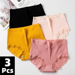 3 Pcs/lot Women's Underpants Soft Cotton Panties Girls High Waist Briefs Striped Panty Sexy Female Underwear Big Size M-XXL Y0823