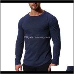 Tees S Mens Clothing Apparel Drop Delivery 2021 Nice Round Neck Longsleeved Tshirts Men Casual Cotton Solid Colour Tshirt Bottoming Shirt For