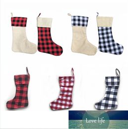 Christmas Plaid Print Stocking Socks Candy Gift Bag Xmas Tree Hanging Ornament New Year Christmas Tree Decor DDA602 Factory price expert design Quality Latest Style