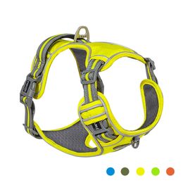 Fashion Reflective Nylon large pet Dog Harness All Weather breathable harnesses Adjustable Safety Vehicular leads for dogs pet 210729