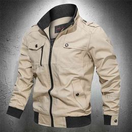 Autumn Men Jacket Military Bomber Jacket Men Stand Collar Pure Cotton Tactical Jacket Men Army Coat Slim Fit Plus Size 4XL 210819