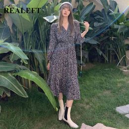 Spring French Floral Dress Vintage Female High Elastic Waist 3/4 Sleeve Women Casual Beach Holiday Summer 210428