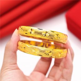 12mm Wide Carved Women Bangle Bracelet 18k Yellow Gold Filled Classic Wedding Engagement Fashion Gift