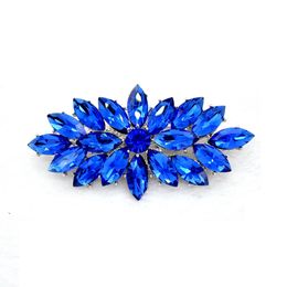 2021 Vintage Rhodium Silver Plated Royal Blue Glass Marquise Crystal Diamante Brooch Prom Party Pin Gifts Free