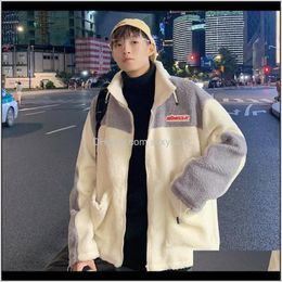 Outerwear Coats Clothing Apparel Drop Delivery 2021 Imitional Lamb Wool Mens Jacket Stand Collar Color Matching Zipper Thick Warm Wind Proof