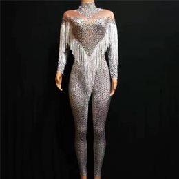 Party Decoration T58 Female Sexy Rhinestone Jumpsuit Pole Dance Dress Birthday Wears Outfit Stretch Crystal Leotard Costume Diamonds