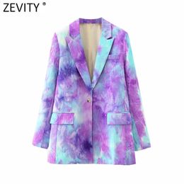 women vintage tie-dyed print leisure blazer notched collar retro female single button causal outwear suits coat tops C543 210420