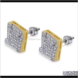 European And American Personality Square Ladder Hiphop Stud Full Of Zircons Double Coloured Mens Earrings Htoyn Jk570