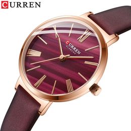 Curren 2020 Women's Watches Leather Strap Quartz Wristwatch Classic Simple Clock Female Q0524