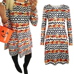 Halloween Party Women Dresses Autumn Winter Skull Print O Neck Long Sleeve Black Dress Plus Size Casual Slim Mini Dress Vestidos 210507