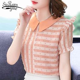 Fashion Striped Blouse Shirt Women Clothing Short Sleeve Chiffon Blusas Mujer De Moda Tops 4827 50 210521