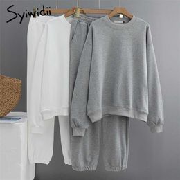 Syiwidii Sportswear Women's Winter Tracksuit Autumn Two-piece Set Sweatpants Sweatshirt Outfit White Pullover Trouser Suits 211007