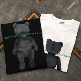 Men and Women Couple Short-sleeved T-shirt Summer Dark Cartoon Anime Bear Letter Printed Cotton Tops