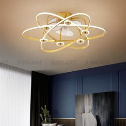 Ceiling Fans Creative Luxury Invisible LED Fan Chandelier Simple Acrylic Pendant Lamp Light For Villas Living Dining Room Bedroom