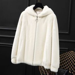 Women's Fur & Faux Women 2021 Autumn Winter Thick Warm Coat Female Casual Hooded Jackets Plus Size Ladies Imitation Mink Outwear Y632