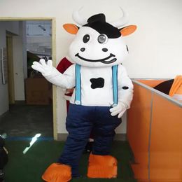 Performance Cow Mascot Costume Halloween Fancy Party Dress Animal Cartoon Character Suit Carnival Unisex Adults Outfit