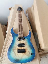 7 Strings Blue Maple Veneer Mahogany body Electric Guitar with Black Hardware,Rosewood fingerboard,Guitar is in stock