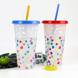 Creative love Colour changing cup 710ml PP beverage cold blue plastic water cup single Colour changing straw cup T2I53001