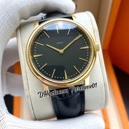 42mm Traditionnelle Miyota 8215 Automatic Mens Watch Steel 18K Yellow Gold Black Dial Stick Markers Black Leather Strap Watches 10 Styles Puretime01 E126c3