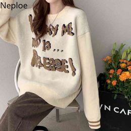 Neploe Letter Crochet Floral Knitwear Pullovers Oversized Outwear Knit Sweaters Women Fall Women BF Streetwear Jumper Coat 210422